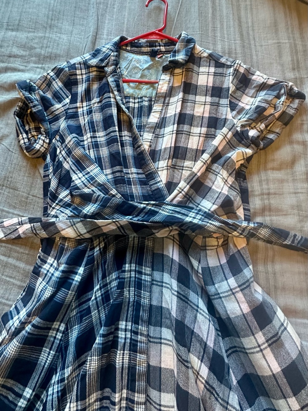 Pilcro Navy and White Plaid Wrap Dress - Picture 2 of 7